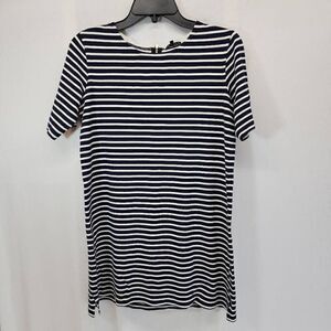 Theory Womens Mini Dress Size Medium Blue White Striped Short Sleeve Zipper Back